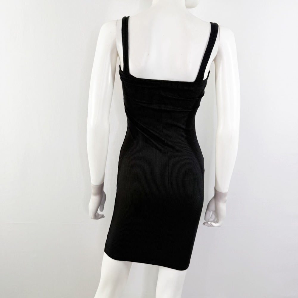 Aero Seriously Soft Black Mini Dress Size XS Square Neck Bodycon Retro Summer - Picture 6 of 8